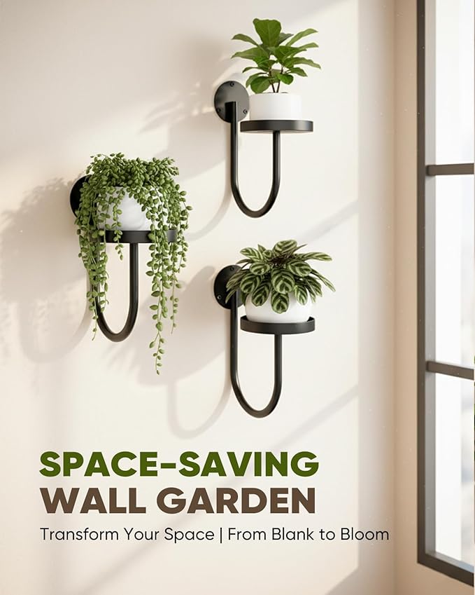 Wall Plant Holder – Hanging Planters for Indoor, Window Planter Shelves & Hanger, Indoor Wall Planters, Modern Plant Decor, Black (3 Pack)