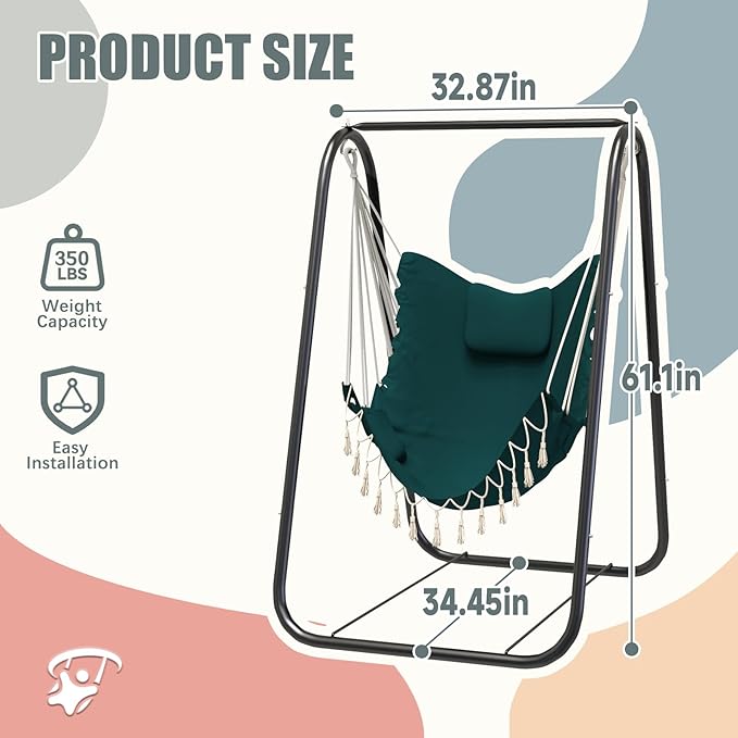 G TALECO GEAR Hammock Chair with Stand,Heavy-Duty and Rustproof Hanging Chair with Stand,Hammock Swing Chair Stand,for Indoor Outdoor Patio Yard Garden Porch (Green)