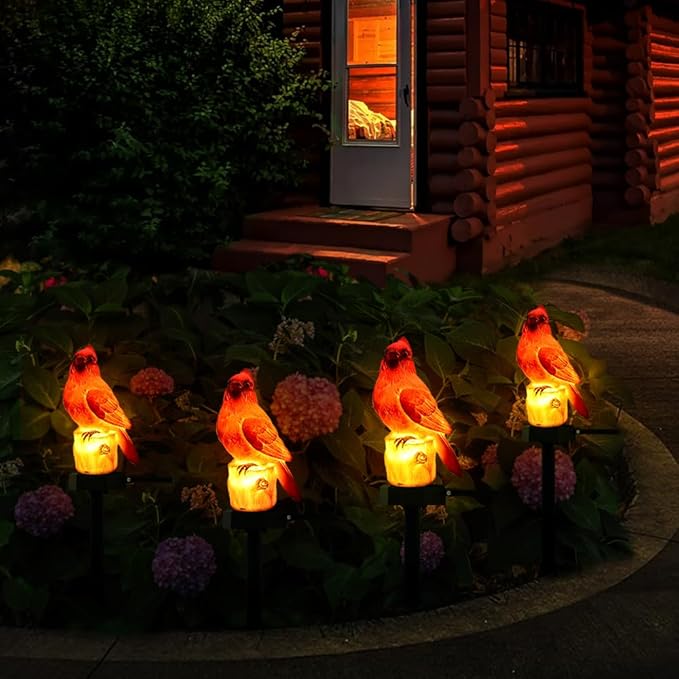Cardinal Garden Decor Red Bird Figurine Memorial Solar Light Outdoor Stake Patio Yard Art Lawn Ornament Porch Christmas Decorations Outside Statue Gift for Mom Grandma Women Mother