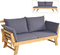 Tangkula Convertible Acacia Wood Patio Couch Sofa Bed with Adjustable Armrest, Outdoor Daybed with Cushion & Pillows, Outside Folding Futon Sofa Couch Bench for Porch, Courtyard, Poolside & Garden
