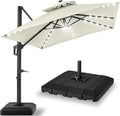 Best Choice Products 12x12ft LED Cantilever Patio Umbrella w/Base Included & 360° Rotation, Large Solar Offset Hanging Outdoor Sun Shade for Deck, Backyard Table w/Stand & Lights – Ivory