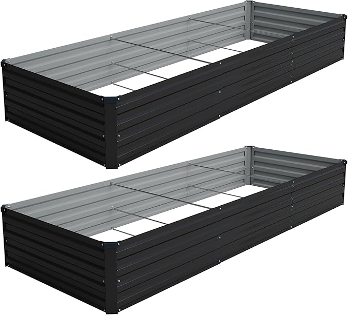 Vengarus 10x3x1FT (2 Pack) Galvanized Raised Garden Bed Kit, Outdoor Metal Planter Box for Vegetables, Rectangular Steel Container, Easy Assembly (Black)