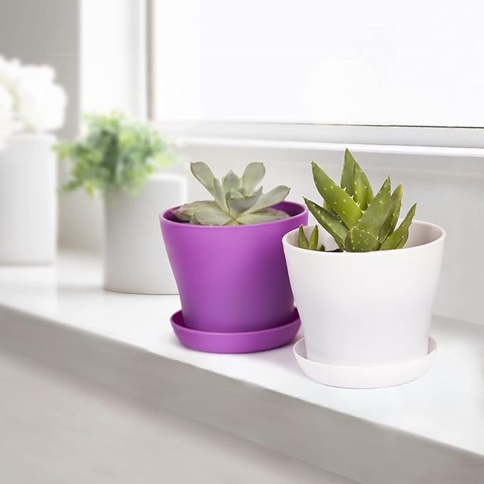 TDHDIKE 10 Pcs Plastic Planters Indoor Flower Plant Pots, Mini Flower Seedlings Nursery Pot/Planter/Flower Pot with Pallet, Modern Decorative Gardening Containers (Purple)