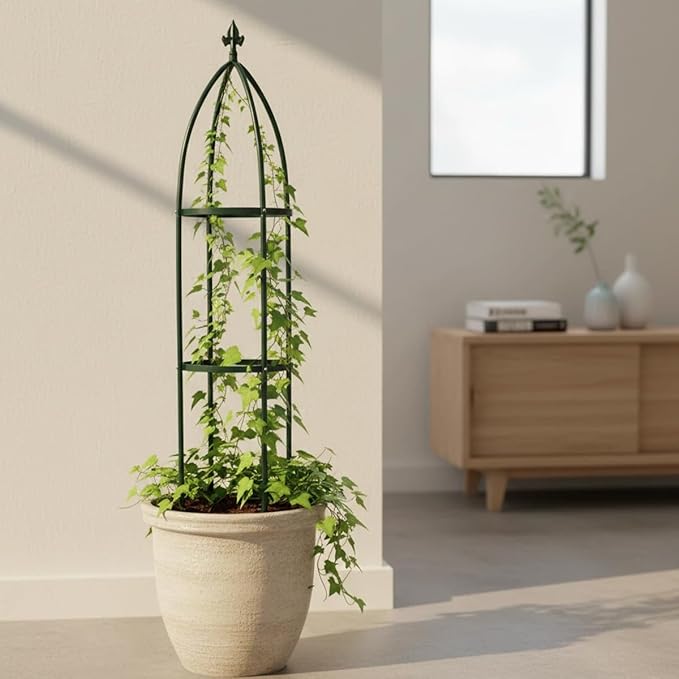 100% Metal Obelisk Garden Trellis 6.3 Feet Tall Sturdy Plant Support for Climbing Vines and Flowers Stands,1pc Upgrade (Green, Large)