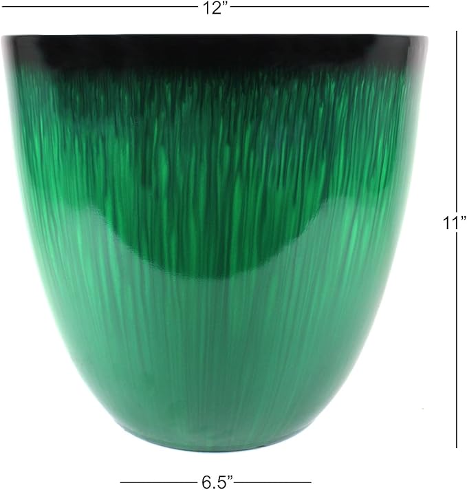 Gardener Select (EPR12-205) Large Egg Shaped Planter - Modern Indoor & Outdoor Decorative Flower Pot/Box (12 Inch, Green Flower)