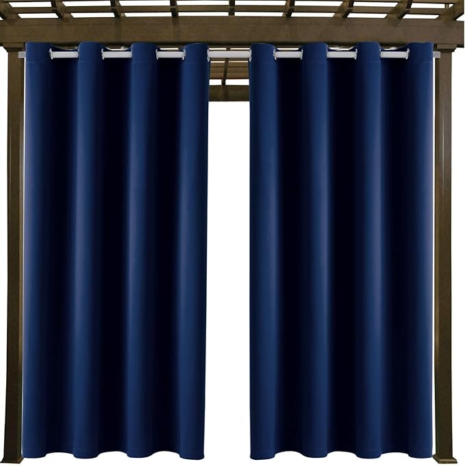 Outdoor Indoor Curtains W52 x L108 for Patio - Weather-resistant Window Panels Privacy Protect Grommet Top Thermal Insulated Home Curtain for Porch Pergola Lawn Garden Hot Tub Area (Navy, 2 Panels)