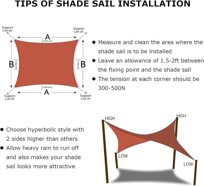 KANAGAWA 6'X9' Rust Red Custom Size Sun Shade Sail Rectangle UV Block Canopy Cover for Patio Backyard Lawn Garden Outdoor (Customized Available)