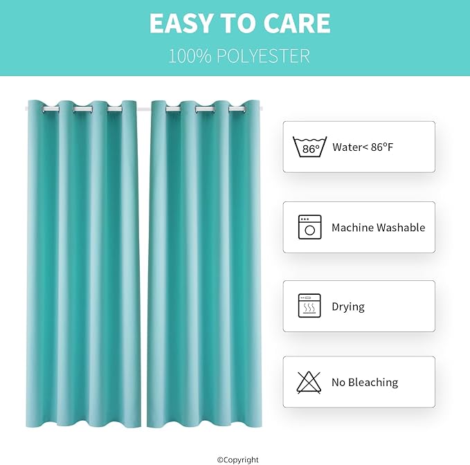 Water Proof Outside Curtains with Grommet Top for Porch, W52 x L120 Thermal Insulated Washable Outdoor Divider Drapes for Patio Gazebo Deck Pool Area Pergola Cabana (Teal Blue, 2 Panels)