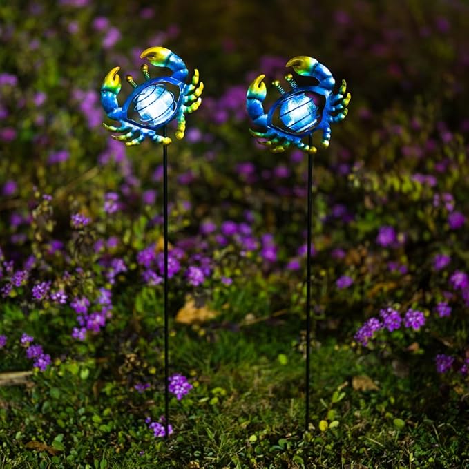 Outdoor Garden Solar Lights,Crab Outdoor Figurine Lights with Stakes,Waterproof Decorative Solar Decor for Patio,Yard,Lawn,Decorative Garden Stakes Present for Mom Women