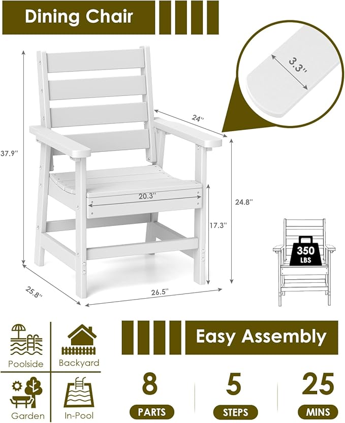 GREENVINES Outdoor Dining Chairs Set of 2 | HDPE | Patio Chair | All-Weather | White