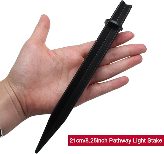 Biaungdo 8 Pcs Ground Spike, 8.25 Inch Black Reinforced Plastic Ground Spikes ABS Lights Replacement Stakes Yard Stakes for Solar Pathway Torch Garden Lights