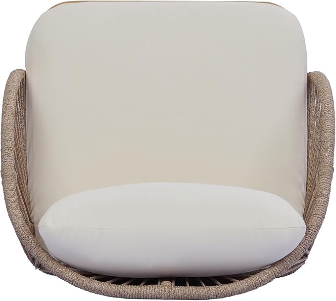 Merax 4-Piece Acacia Wood Patio Conversation Set - Curved Tub Loveseat & Chairs with Woven Rope Accents,Slatted Coffee Table & Weather-Resistant Cushions for Outdoor Deck,Garden or Balcony,Teak+ Beige