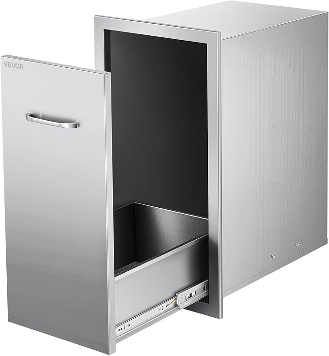 VEVOR Outdoor Kitchen Trash Drawer, 11.81" W x 19.6" D x 23.62" H Interior Storage, Multi-Purpose Outdoor Kitchen Drawers Stainless Steel, 55 lbs Max Capacity per Tier, for Outdoor BBQ Island Kitchen