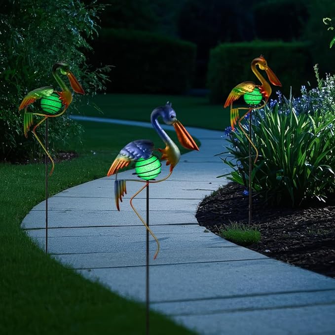 3Pcs Pelican Decorative Garden Stakes, 56.5''H Waterproof Glow in The Dark Metal Yard Decor,Luminous Spring Decorative Garden Stakes for Lawn Patio Pathway