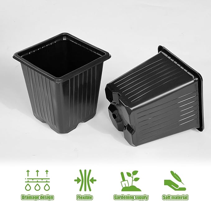 Anyumocz 100Pcs Square Plant Nursery Pots,3.5 Inch Plastic Pots with Drainage Holes,Reusable Seed Starter Pots for Flowers,Vegetables,Garden Planting,Transplanting,Succulents,Cuttings(Black)