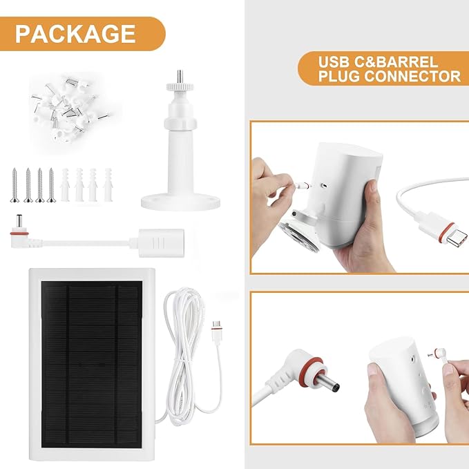 5W Solar Charger Compatible for Ring Camera with 10FT/3M Long Cable, Compatible with Ring Spotlight Cam Plus/Pro,Stick Up Cam/Pro,Spotlight Cam-3 Pack