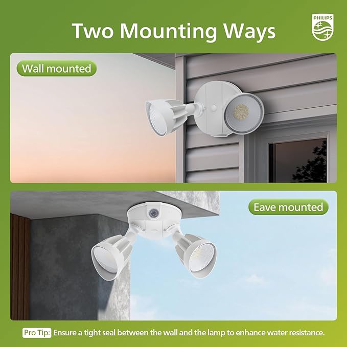 Philips Dusk to Dawn 44W 3500LM LED Security Flood Lights Outdoor, 5000K Daylight, Wet Location, Dual Adjustable Heads Aluminum Wall Light for Yard Garage Porch
