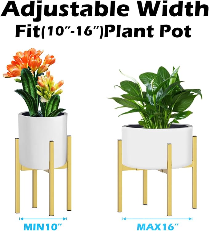 Heavy Plant Stand for 10"-16" Plant Pot Indoor Outdoor Corner, Adjustable Metal Heavy Duty for Large Pot (Golden 1 Pack)