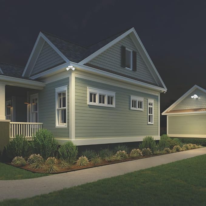 Lithonia Lighting HomeGuard 2-Light LED Outdoor Flood Lights, Outdoor LED Lights, Dusk to Dawn Sensor, Adjustable Lumens, 4000K Cool White, Round Heads, White (HGX LED 2RH ALO 40K 120 PE WH M2)