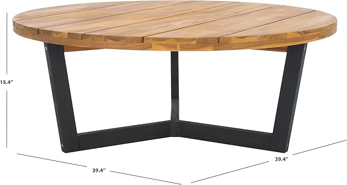 SAFAVIEH Outdoor Collection Leo Natural/Black Solid Wood Round Coffee Table