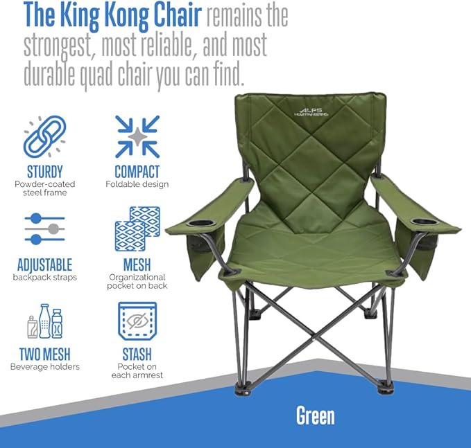 ALPS Mountaineering King Kong Camping Chairs for Adults with Mesh Cup Holders and Pockets, Built Durable and Reliable with Compact Foldable Steel Frame