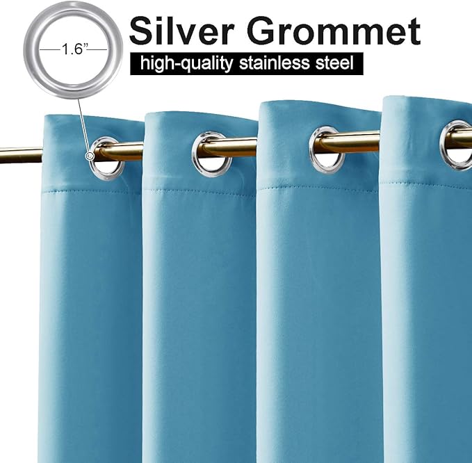 NICETOWN Outdoor Curtain for Patio/Balcony, Thermal Insulated Weight Heavy Windproof Top and Bottom Stainless Steel Grommets Sun/Rain Protect Drape for Porch/Pergola, 1 Piece, W52 by L84, Teal Blue