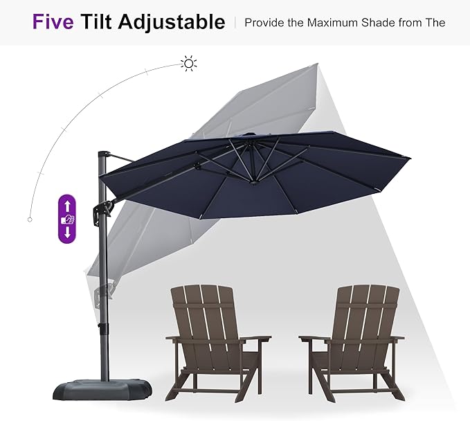PURPLE LEAF 10 Feet Patio Umbrella with Base and Cover Round Outdoor Cantilever Umbrella Aluminum Offset Umbrella with 360-degree Rotation for Garden Deck Pool Patio Navy Blue