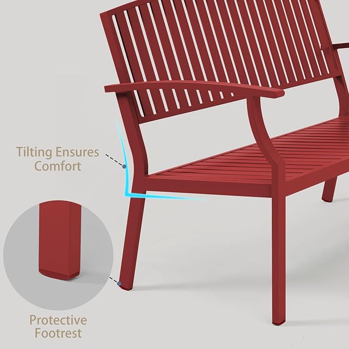 Outdoor Bench Weatherproof Aluminum Patio Garden Bench, Patio Loveseat for Porch Garden Lawn Backyard Park Balcony(Rose Red, 1PC)