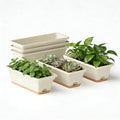 Window Box Planter, 6 Pack Plastic Vegetable Flower Window Planters Boxes 16 Inches Rectangular Flower Pots with Drainage Holes and Saucers (White)