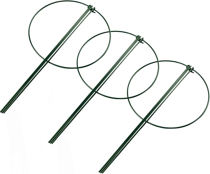 HiGift 3 Pack Peony Cages Support Stakes Ring for Garden, Round Plant Support for Outdoor (10" W x 17" H), Indoor Plant Cages Hoops Plant Rings for Tomatoes,Rose,Astilbes,Vine Indoor Potted Plants