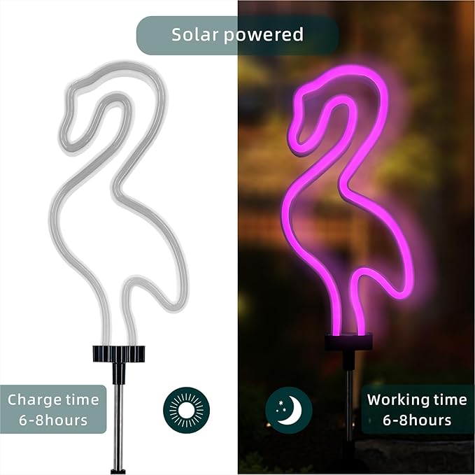 Flamingo Cactus and Mushroom Solar Garden Stake Lights Outdoor Waterproof Neon Lights Decoration,Outdoor Solar Pink Flamingos Lights for Outside,Yard,Pathways,Patio, Lawn or Landscaping Decor(3pcs)