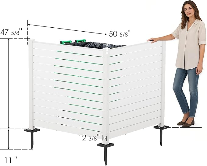 Kozyard 50" W x 48" H Outdoor Privacy Screens Aluminum Post, Air Conditioner Fence Panels, Pool Equipment Enclosure, Trash Can Screens Fence Kit for Outside Backyard Patio (White/2 Panels)