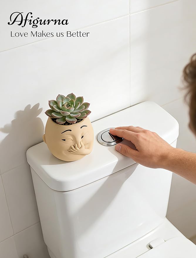 Funny Bathroom Planter Decor: Quirky Holding Nose Plant Pot Indoor for Bathroom Counter - Succulent Pot with Drainage - Unique Face Planter for Guest Bath room Counter Shelf Toilet Decoration
