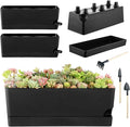 Self Watering Pots for Indoor Plants 17 Inches Window Boxes Planters Rectangular Flower Pots Rectangle Herb Pots Large Plant Pots with Drainage Holes and Saucers Windowsill Planter (4, Black)