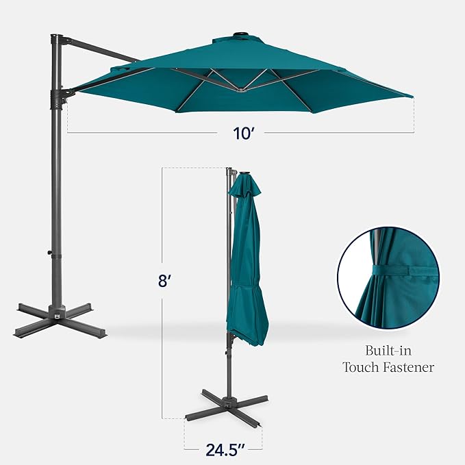 Best Choice Products 10ft Offset Cantilever Hanging Market Patio Umbrella, Smooth 360° Rotation, 8 Sturdy Ribs, Easy Adjustment - Cerulean