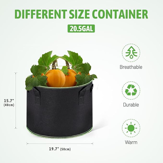 Delxo 10 Pack 20 Gallon Plant Grow Bags Heavy Duty Aeration Fabric Pots Thickened Nonwoven Plant Grow Bags with Handles