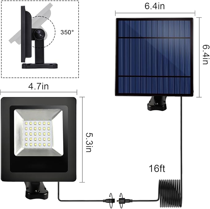 Solar Lights Outdoor Dusk to Dawn 4400mAh Solar Flood Lights Waterproof LED 3000K Spot Light for Yard, Street, Porch, Outside, Landscape Lighting, Warm White
