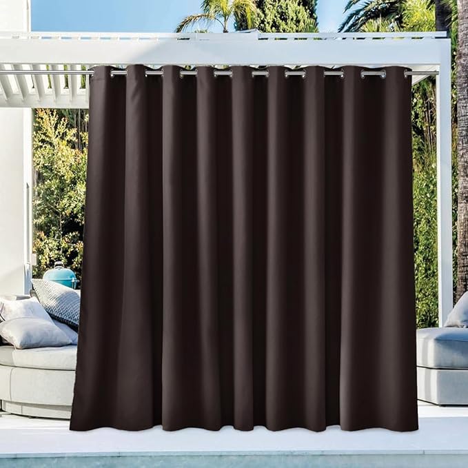 NICETOWN Outdoor Curtainch for Patio Waterproof 140 inch Wide, Rustproof Grommet Thermal Insulated UV Blocking Cabana Curtainch & Drape, Privacy Safe Shade for Pergola, Natural, 1 PC, 95-Inch Long