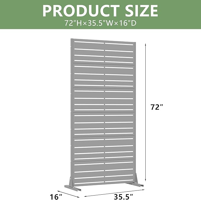 Casaphoria Metal Privacy Screen Outdoor, 72" H x 35" W Freestanding Decorative Privacy Screen for Patio Deck Balcony Garden with Stable Base, Grey-Benjamin