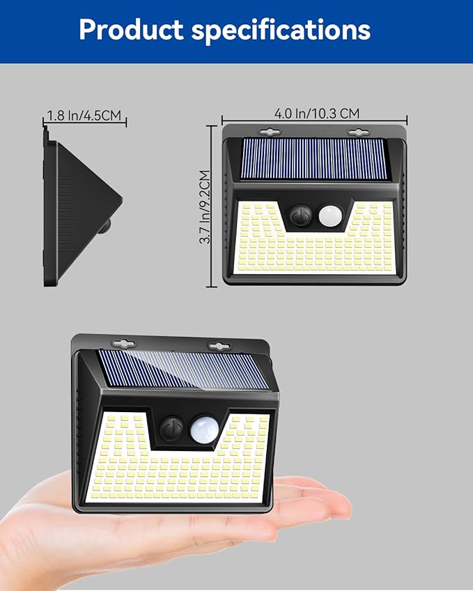 Peasur 2 Pack Solar Lights Outdoor Motion Sensor, 140 LED Solar Powered Fence Wall Light Waterproof, 3 Modes Solar Security Lighting for Outside Yard Deck Garden Stair Step