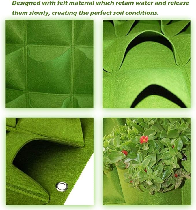 Hanging Planting Grow Bags, 49 Pockets Hanging Vertical Wall Planter Wall Mounted Grow Bag Outdoor Indoor Gardening Vertical Greening Flower Container, Planting Bags Storage Bags(1.0 m × 1.0 m, Green)