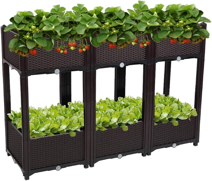 VINGLI Square Raised Garden Bed, Self-Watering Plastic Planter for Indoor Outdoor Vegetables, Fruits, Potato, Flowers, All Weather (6 Pcs)