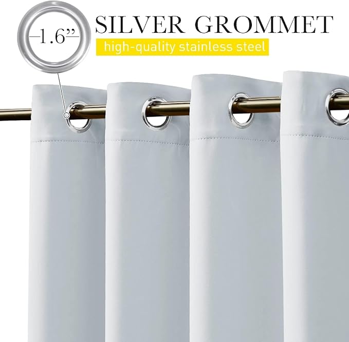 NICETOWN 2 Panels Weighted Blackout Curtains for Patio Waterproof, Top & Bottom Grommet & Back Tab Fixed Thermal Outdoor Curtains Windproof Drapes for Porch, Greyish White, W84 x L108