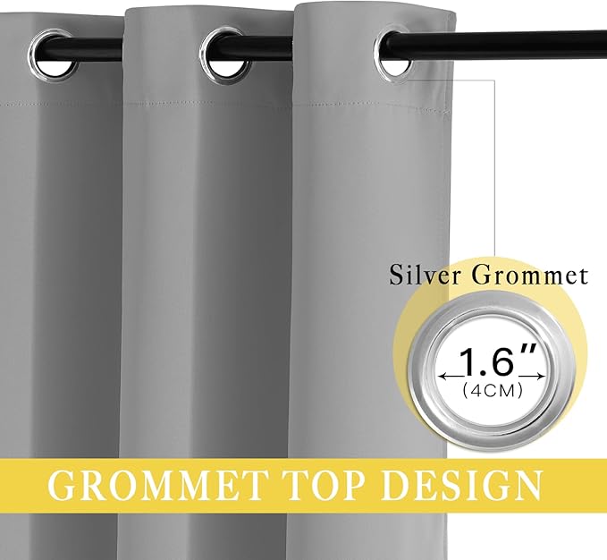 NICETOWN Blackout Silver Grey Sliding Door Curtains 90 inch Length, Thermal Insulated Grommet Room Darkening Window Treatments for Bedroom/Living Room, 1 Panel, W80 x L90