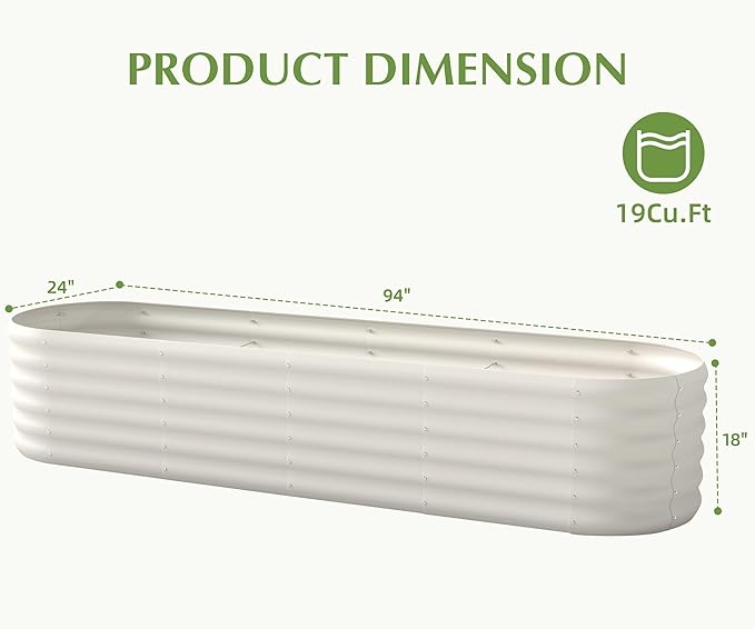 Galvanized Raised Garden Bed, Outdoor Planter Bed, Metal Planter Box for Gardening and Planting,8x2x1.5ft, Milk White