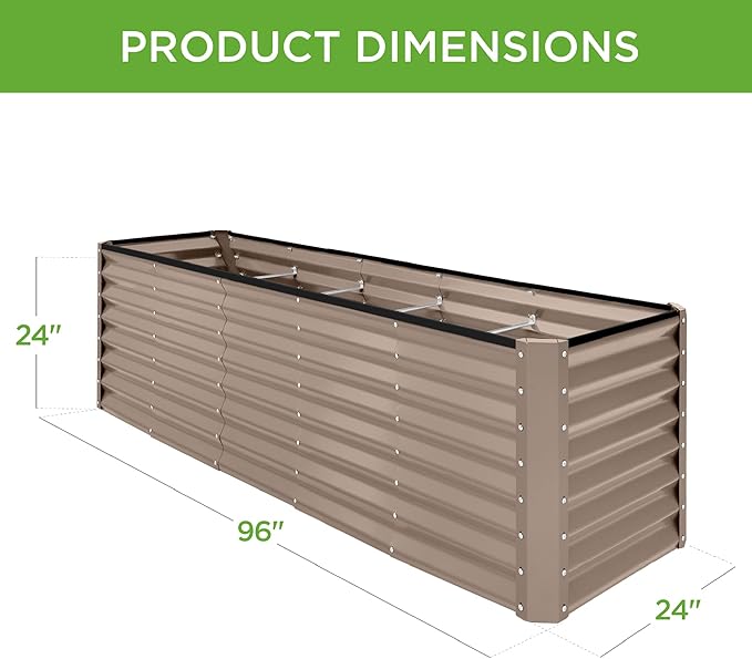 Best Choice Products 8x2x2ft Raised Outdoor Metal Garden Bed, Deep Root Box Planter for Vegetables, Flowers, Herbs, 240 Gallon Capacity, 100% Non Toxic Materials - Taupe