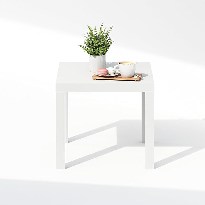 Furinno Classic Coffee Table, Square Modern Coffee Table with Triple Thick Tabletop, Simple Side Table with 4 Legs, for Living Room, Bedroom, Home Office, White