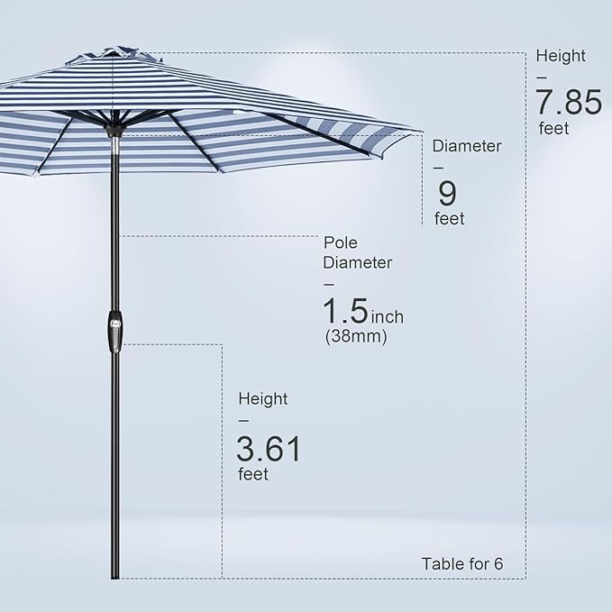 Tempera Patio Market Outdoor Table Umbrella with Auto Tilt and Crank, Large Sun Umbrella with Sturdy Pole & Fade Resistant Canopy, Easy to Set