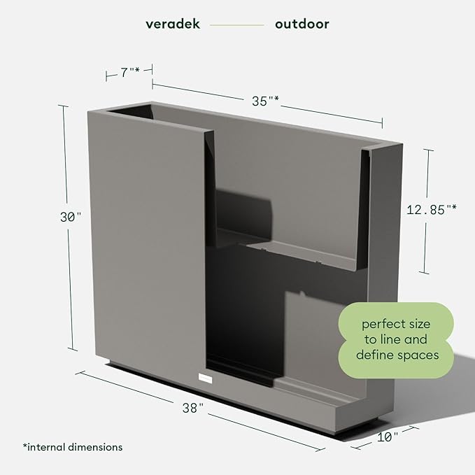 Veradek Block Series Span Plastic Planter - Tall Rectangular Planter for Indoor or Outdoor Patio/Porch, Gray, 30" in Height, 10" in Width, 38" in Length