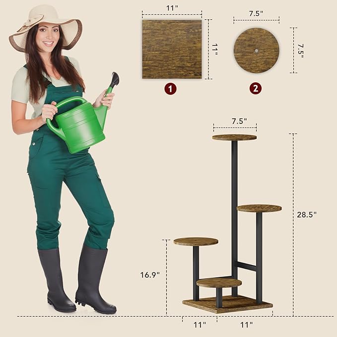 Plant Stand Indoor with Grow Light,4-Tiered Tall Plant Stand Indoor, Metal Plant Shelf with Adjustable Light, Ideal for Living Room, Garden, Patio (Black Brown)